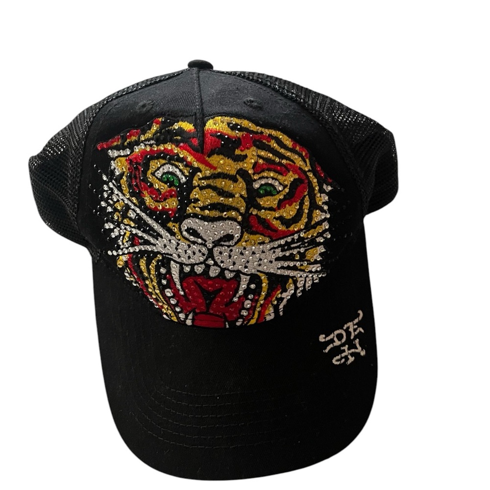 Ed Hardy rhinestone Tiger Black Trucker Hat